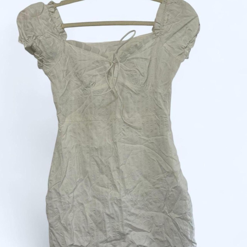 Amazon White Ribbed Puff Sleeve Dress